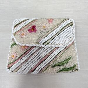 Vintage Saks Fifth Avenue Flower Glass Beaded Coin Purse Made In Belgium